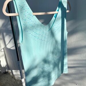 Y2K Mermaid Powder Blue Beaded Knit Tank Top Size Large